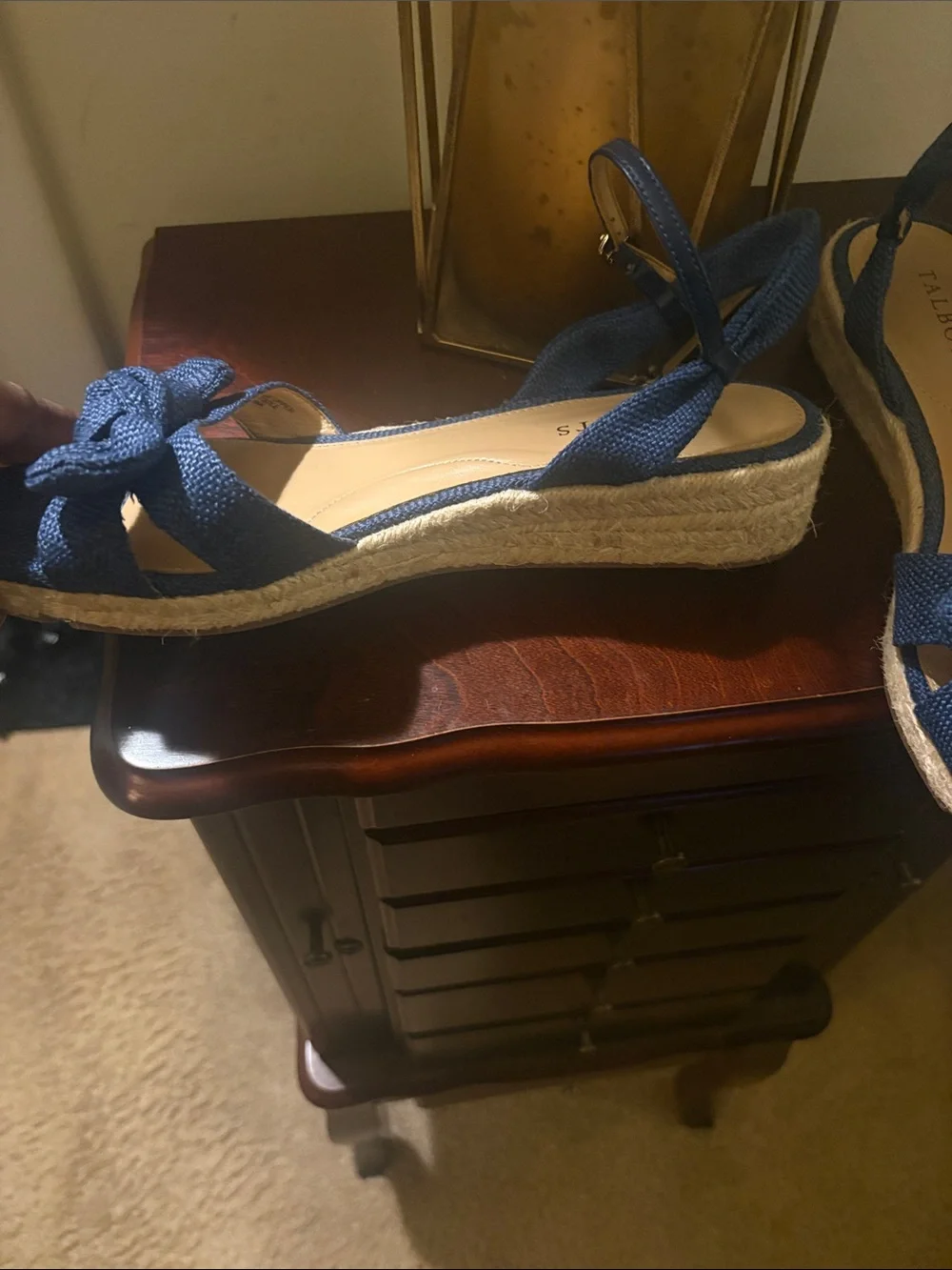 Talbots Navy Bow Espadrille Wedge Sandals